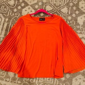 Orange blouse with pleated flutter sleeves
